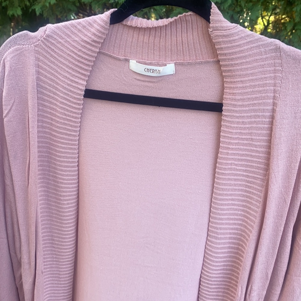 SOLD OUT Mauve Pink Knit Open Long Cardigan w/ Pockets - Picture 3 of 5